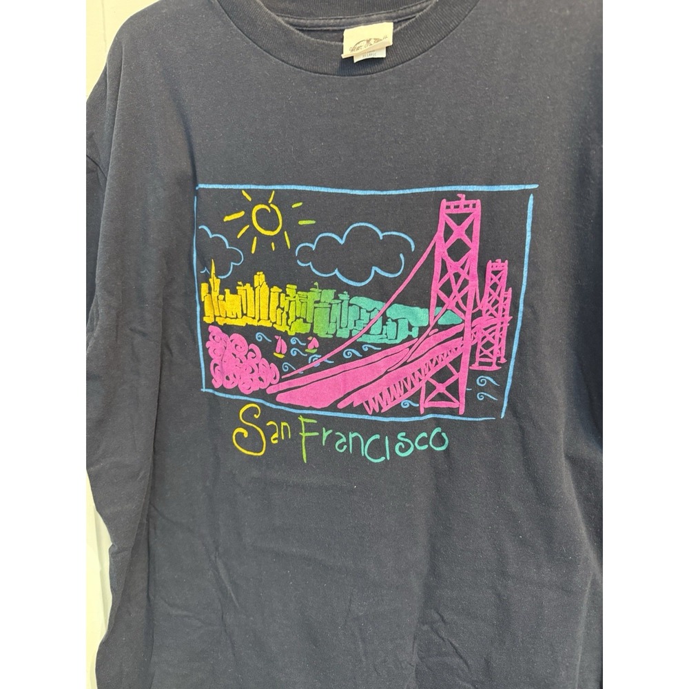 Vintage 90s Wear On Earth San Francisco T Shirt XXL Golden Gate Neon Skyline Y2K - Picture 9 of 10